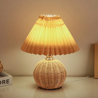 Pleated Rattan LED Table Lamp — USB Powered | Hand-Knitted | Warm, White or 3-Colour Dimmable