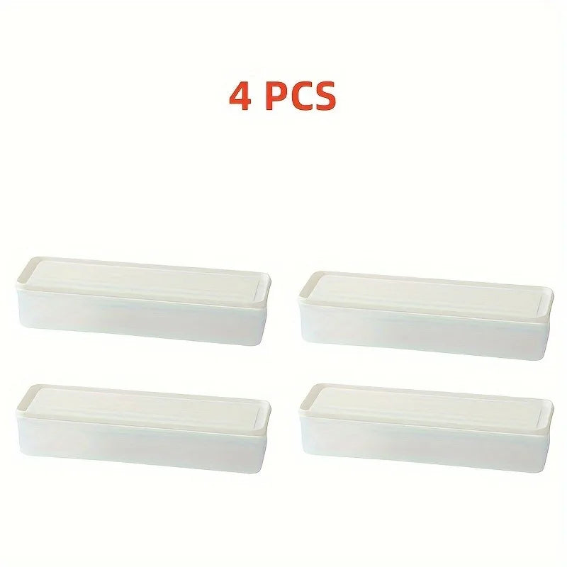 Long Rectangular Food Storage Containers — Set of 4, Clear Plastic