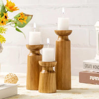 3-Piece Natural Wooden Candlestick Set — Retro | Wedding & Table Décor