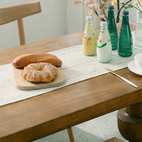 Linen Table Runner with Tassels | Hemstitched | Green, Ivory & Coffee | Multiple Sizes