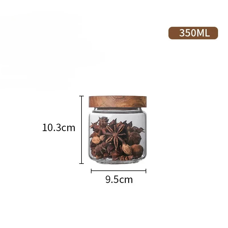 Glass canister with wooden lid