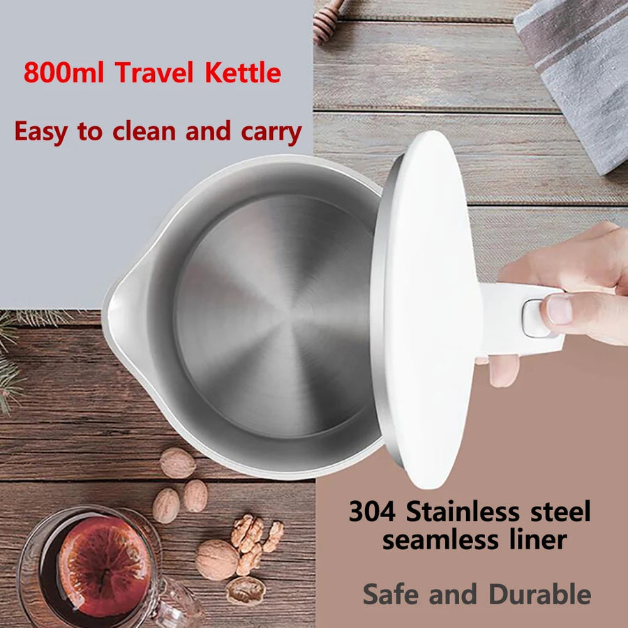 Compact Travel Electric Kettle 0.8L | Stainless Steel | White & Black