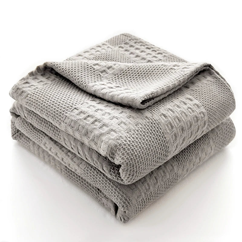 Pure Cotton Waffle Throw Blanket — Breathable & Soft | 6 Colours | 3 Sizes