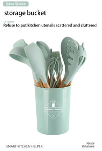 12-Piece Silicone & Wooden-Handle Kitchenware Set — Heat-Resistant | Non-Stick Safe
