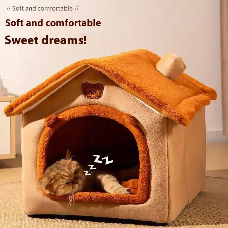 House-Style Pet Bed | Coral Fleece | Dogs & Cats | S/M/L