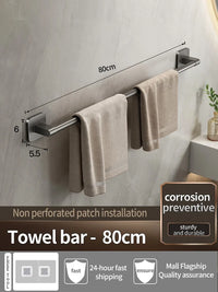 No-Drill Adhesive Towel Bar — Grey, 30–80cm