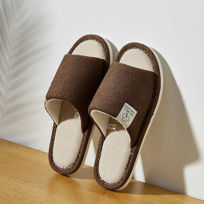 Linen & Hemp Indoor Slippers | Open-Toe | Breathable | Unisex | Sizes 36–47
