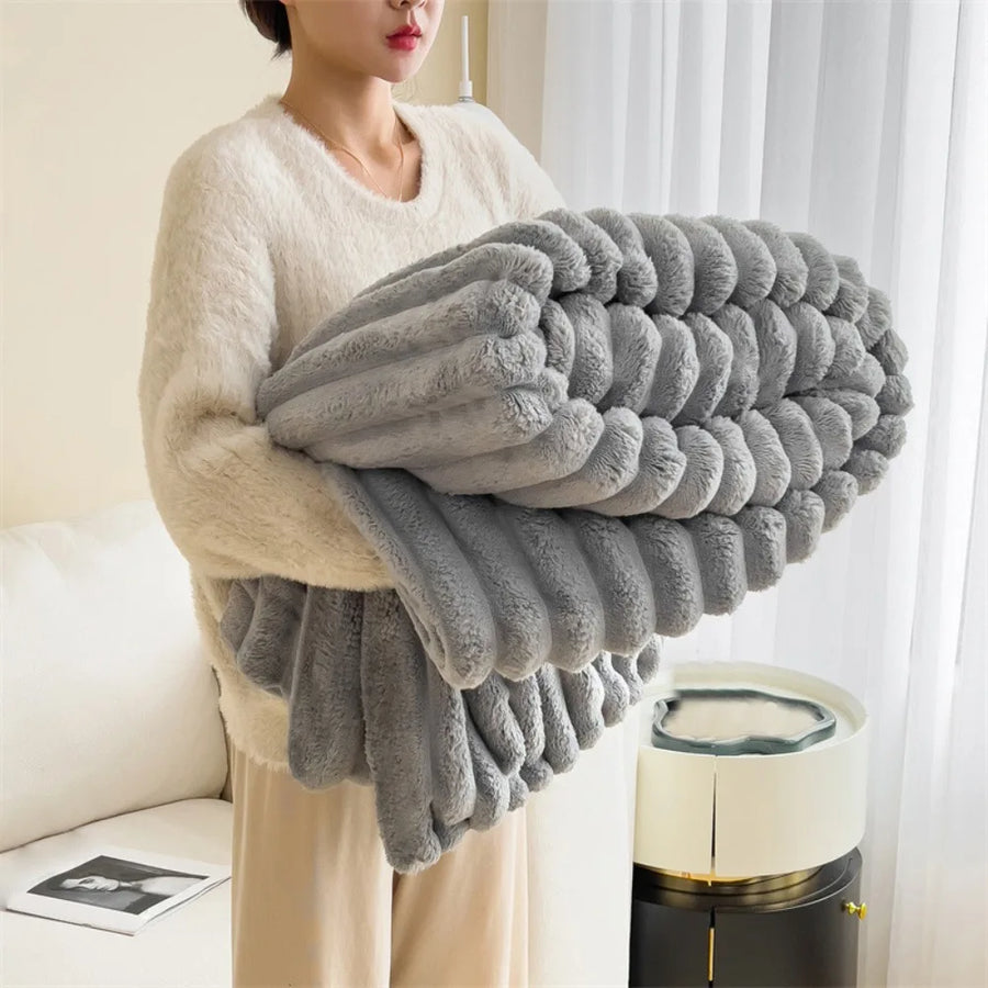 Reversible Double-Sided Throw Blanket — Striped & Solid | Skin-Soft | 8 Colours