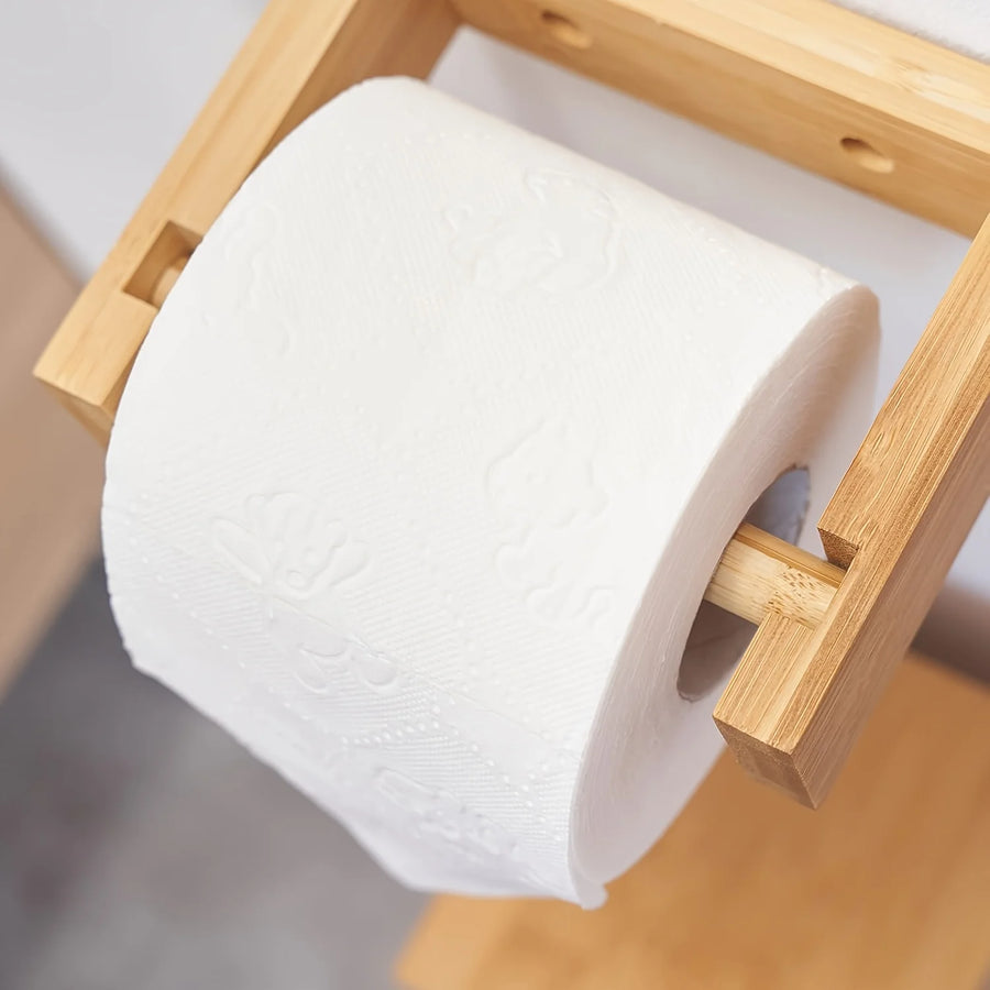 Bamboo wall-mounted toilet paper holder