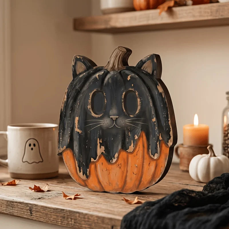 Retro Wooden Block Halloween Decor Set