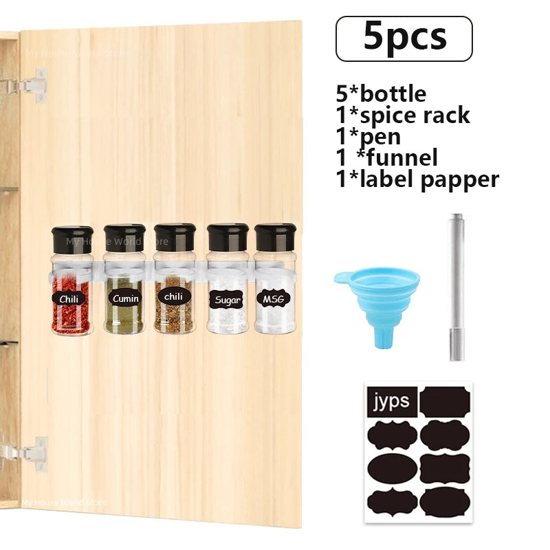 Clear spice jar set with labels