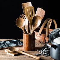 9-Piece Teak Cooking Utensil Set — With Holder | Kitchen Essential