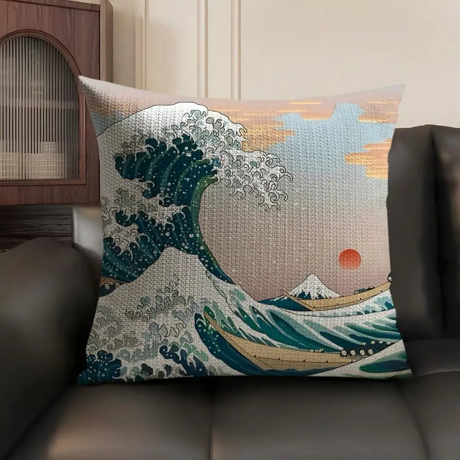Japanese Art Cushion Cover — Natural Linen | Double-Sided Print
