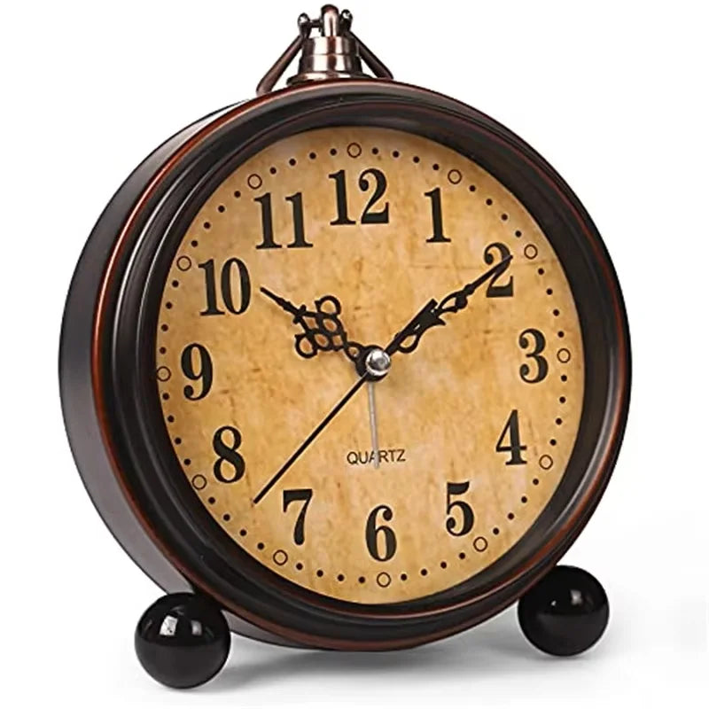 Vintage Metal Alarm Clock with Night Light — Super Silent | Bedside & Desk
