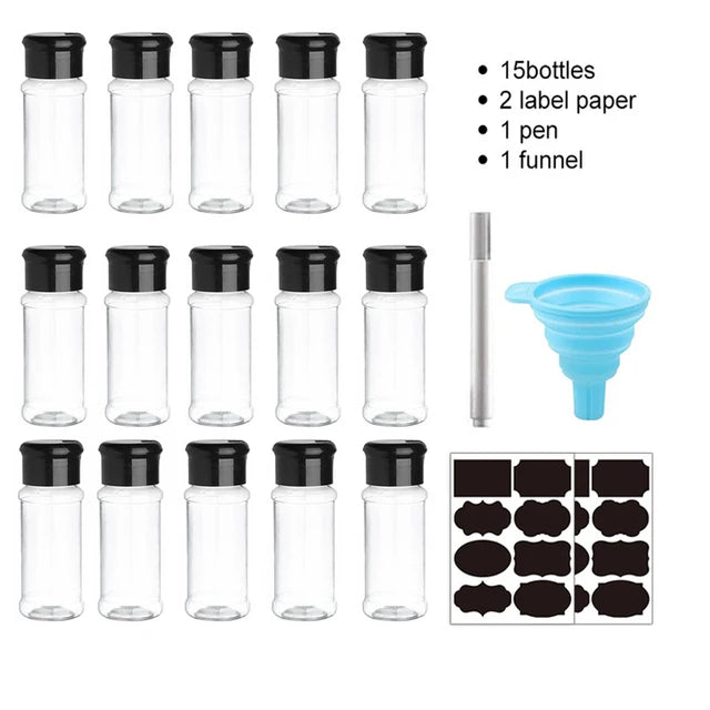 Clear spice jar set with labels
