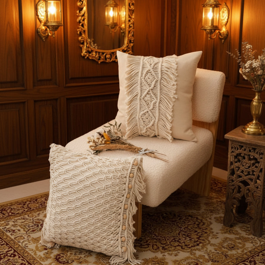 Knitted Geometric Cushion Cover — Boho, 45×45cm