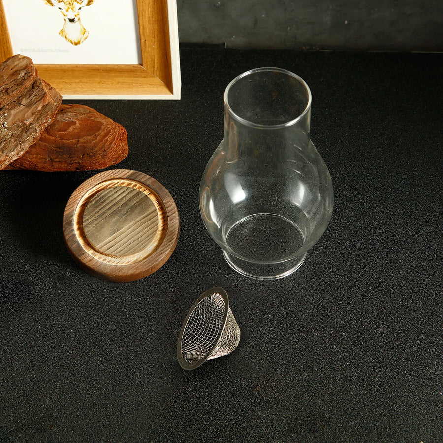 Glass Tea Light Holder with Wooden Base — Aromatherapy Incense Burner
