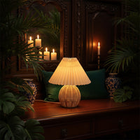 Pleated Rattan LED Table Lamp — USB Powered | Hand-Knitted | Warm, White or 3-Colour Dimmable