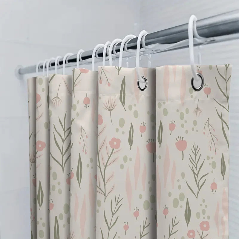 Elegant Floral Shower Curtain — Pink & Green 3D Print | Waterproof Polyester | 15 Sizes