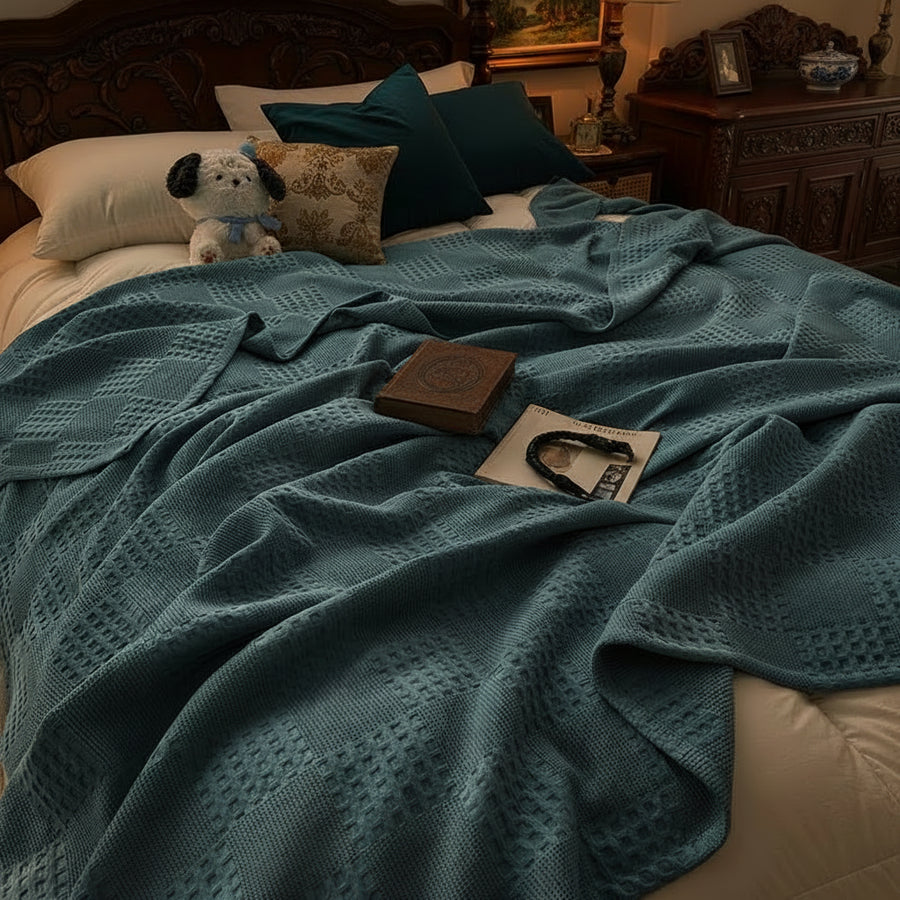 Pure Cotton Waffle Throw Blanket — Breathable & Soft | 6 Colours | 3 Sizes