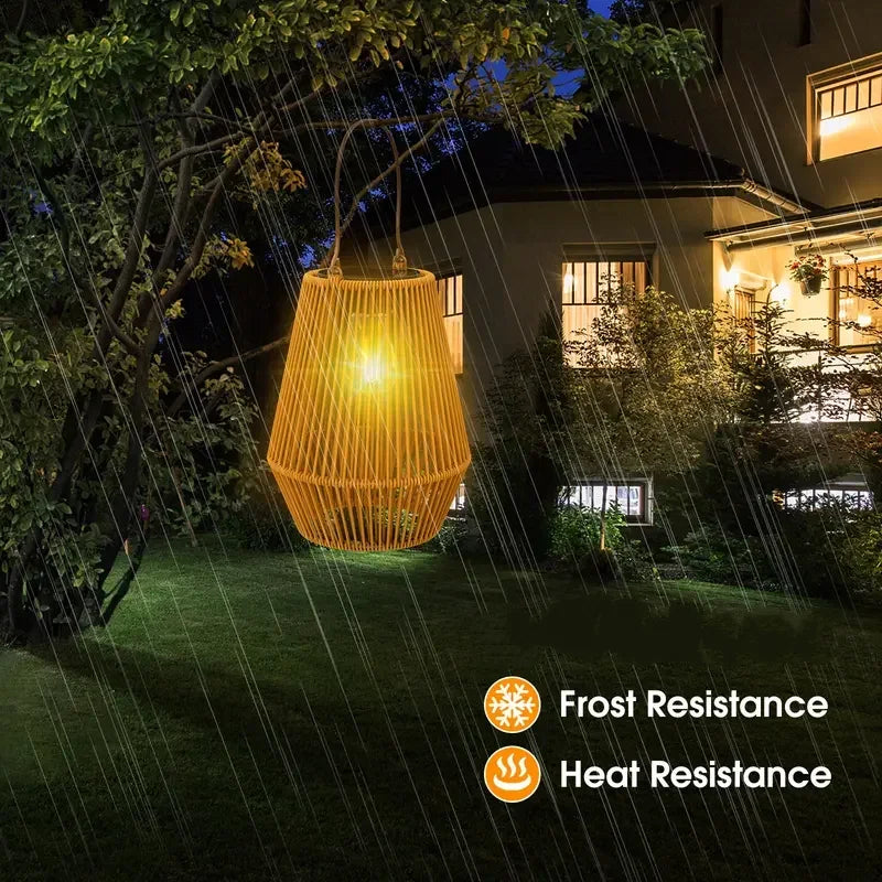 Solar Rattan Hanging Lantern — Waterproof Boho Outdoor Light | Garden, Yard & Patio