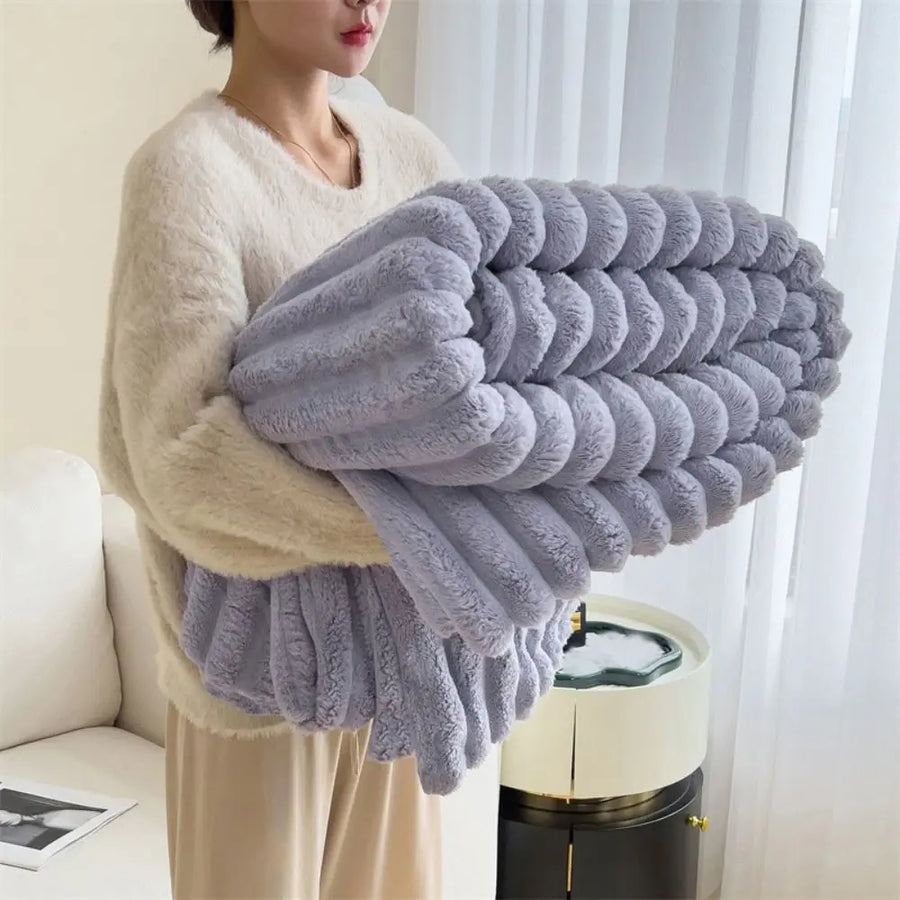 Reversible Double-Sided Throw Blanket — Striped & Solid | Skin-Soft | 8 Colours