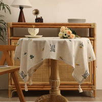 Embroidered Wheat Linen Tablecloth — Beige, 60×60cm & 90×90cm