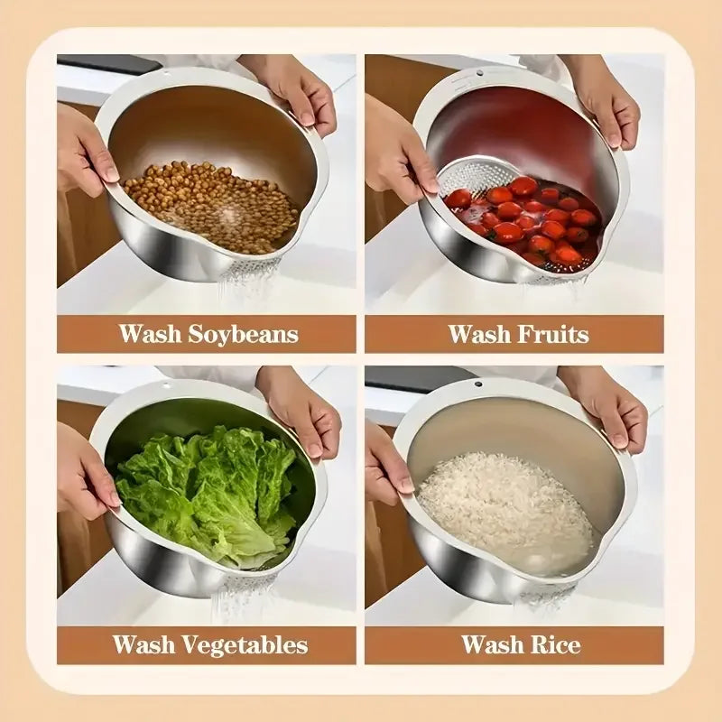 Rice Washer Strainer Bowl | Stainless Steel