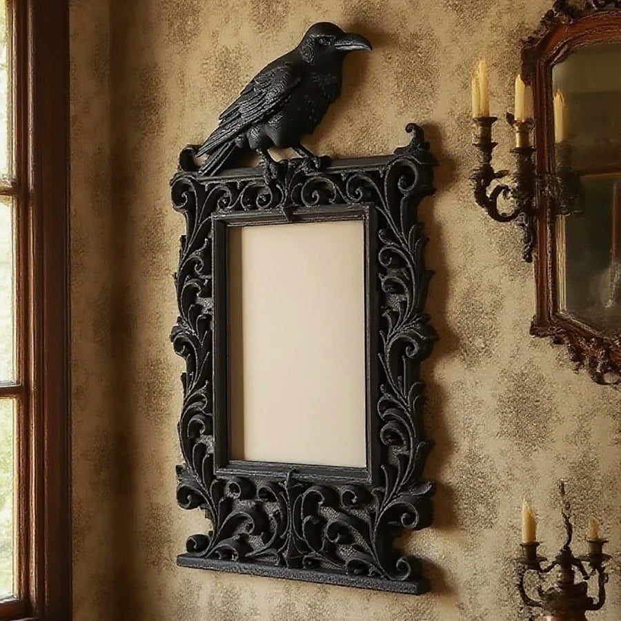 Dark raven-shaped photo frame