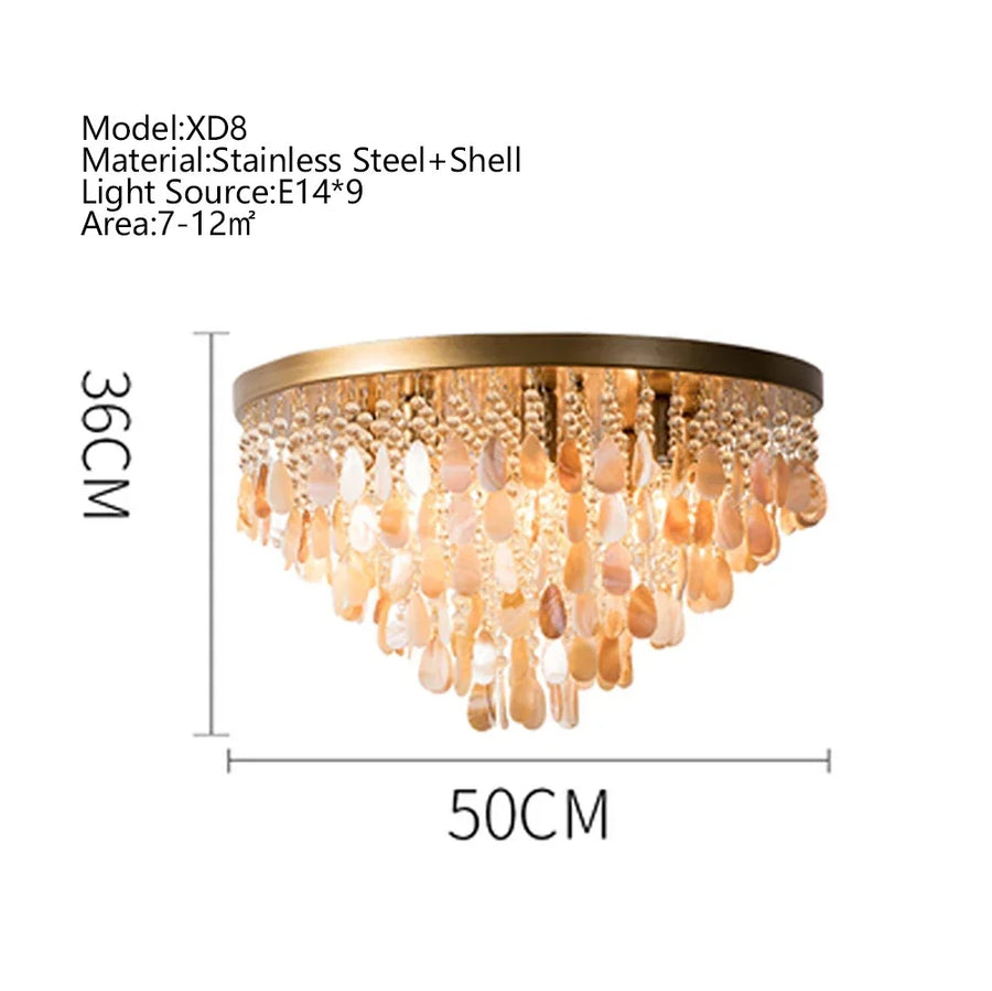 Luxury Crystal & Shell Chandelier — LED | Dimmable | 2 Sizes | Coffee or Gold Frame