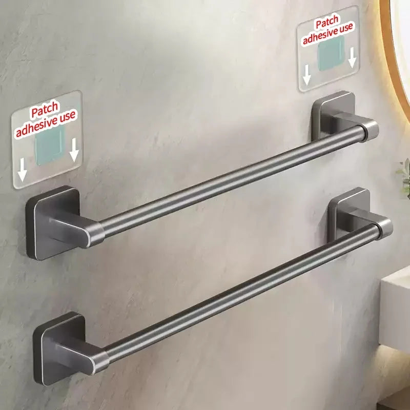 No-Drill Adhesive Towel Bar — Grey, 30–80cm