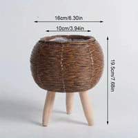 Rustic Rattan Planter with Wooden Legs — Woven Storage Basket | 4 Styles | Indoor & Outdoor