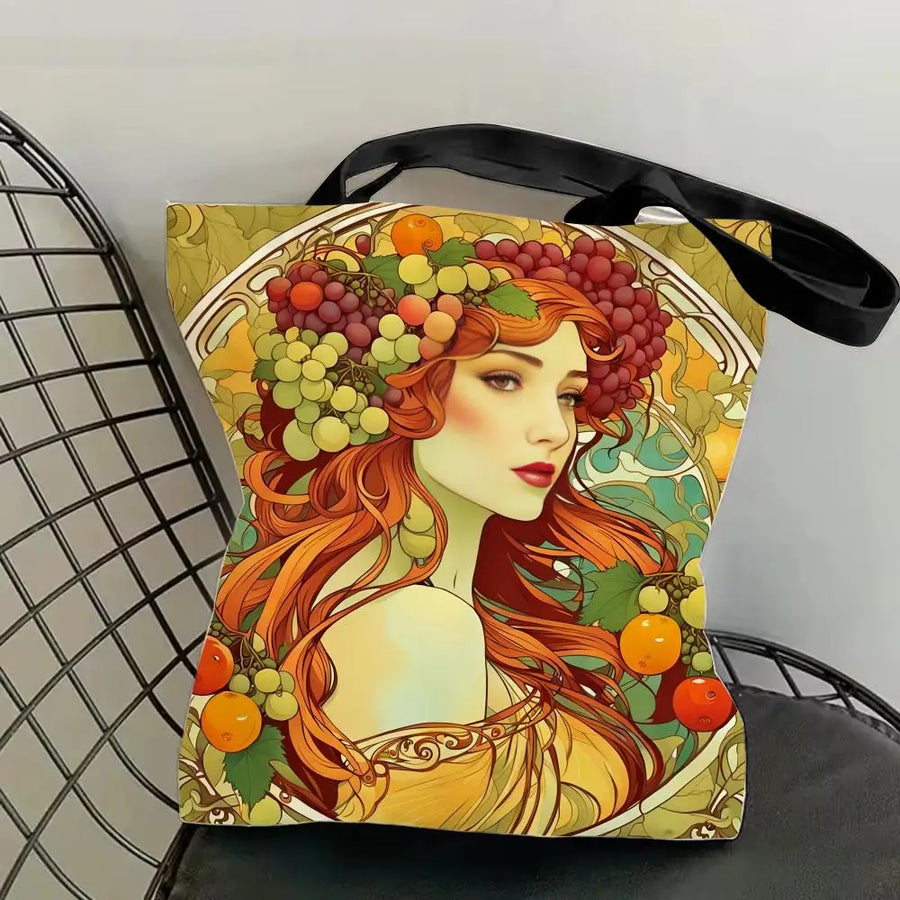Mucha Series Art Canvas Tote Bag — Double-Sided Print | Eco-Friendly | 12 Designs | 4 Sizes