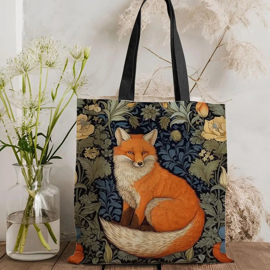 William Morris Art Fox Canvas Tote Bag — Eco Linen | Large Capacity