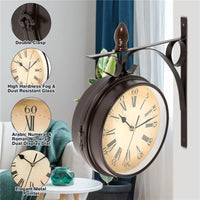 European Antique Double-Sided Wall Clock on Bracket — Silent | Iron | Indoor & Garden