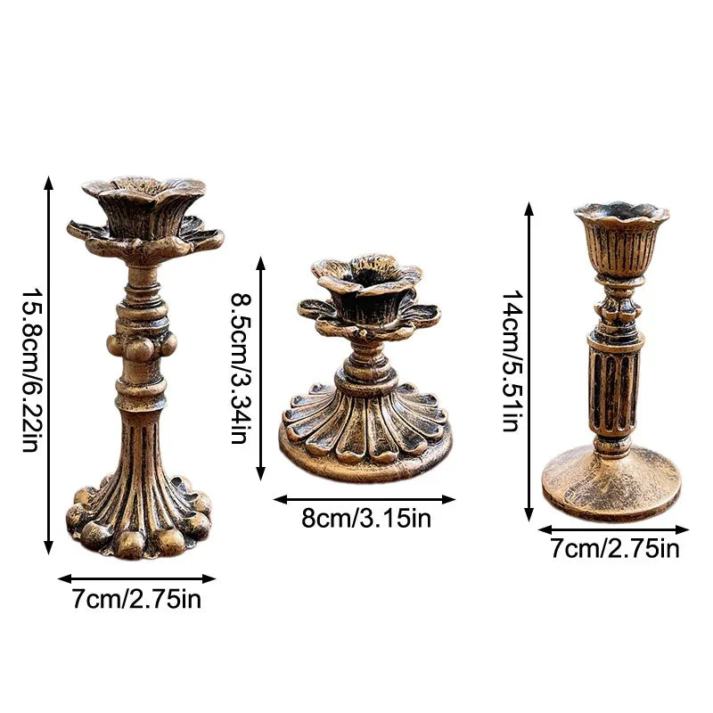 Vintage Tapered Candle Holder | Antique Bronze Resin | Wedding & Home Decor