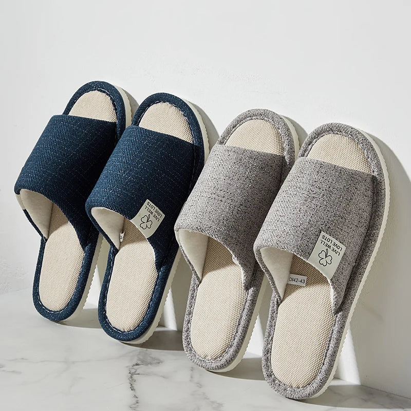 Linen & Hemp Indoor Slippers | Open-Toe | Breathable | Unisex | Sizes 36–47