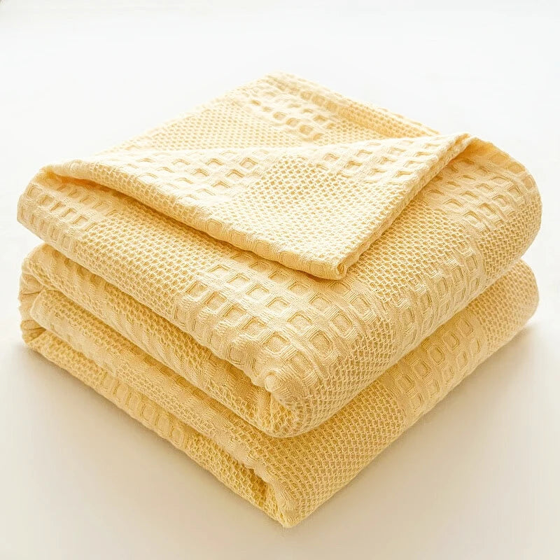 Pure Cotton Waffle Throw Blanket — Breathable & Soft | 6 Colours | 3 Sizes