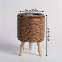 Rustic Rattan Planter with Wooden Legs — Woven Storage Basket | 4 Styles | Indoor & Outdoor