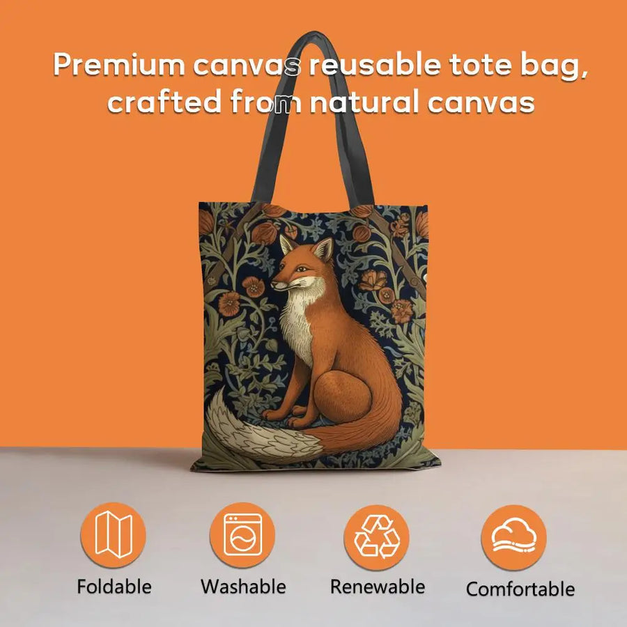 William Morris Art Fox Canvas Tote Bag — Eco Linen | Large Capacity