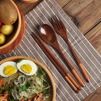 3-Piece Natural Wood Tableware Set — Spoon, Chopsticks & Fork | Travel & Home