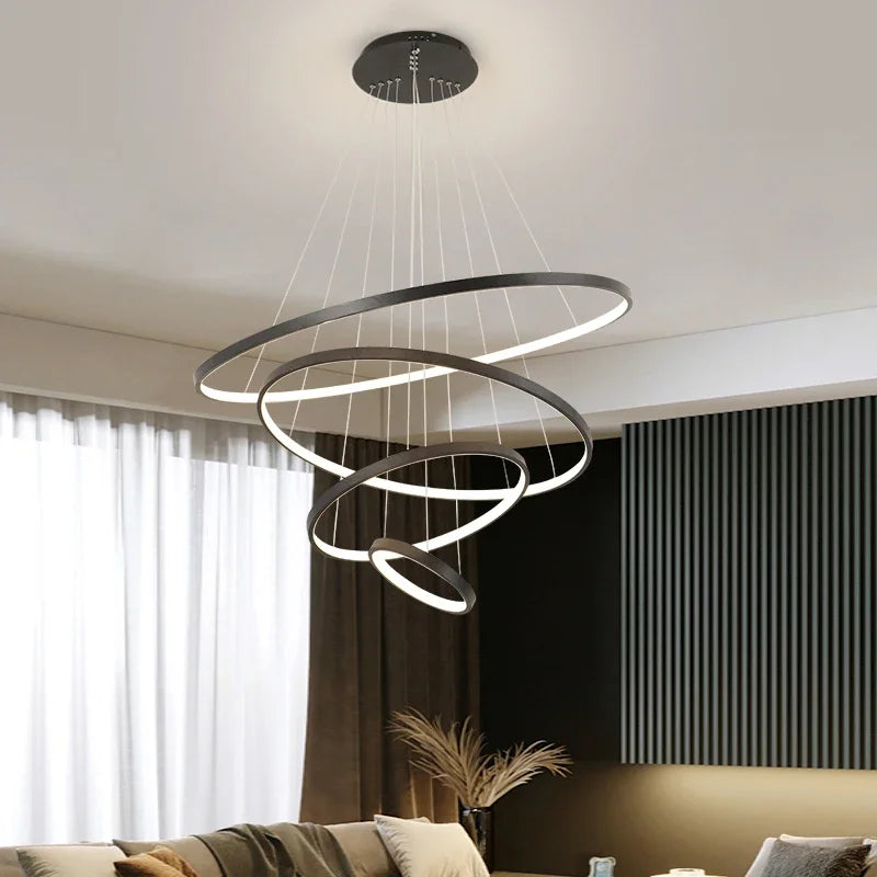 Modern LED Ring Chandelier — Dimmable Pendant Light, 1–4 Rings