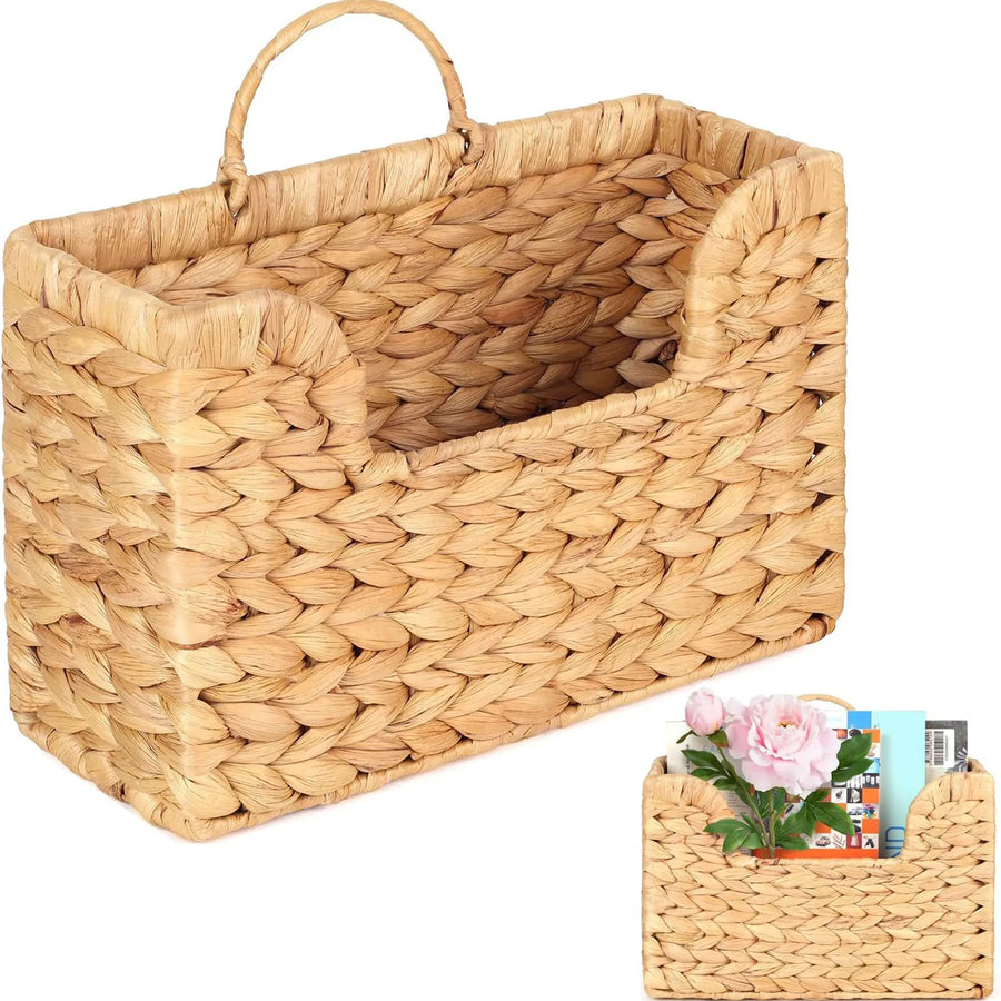 Woven Wall Hanging Magazine Rack & Storage Basket | Boho Rattan Home Decor