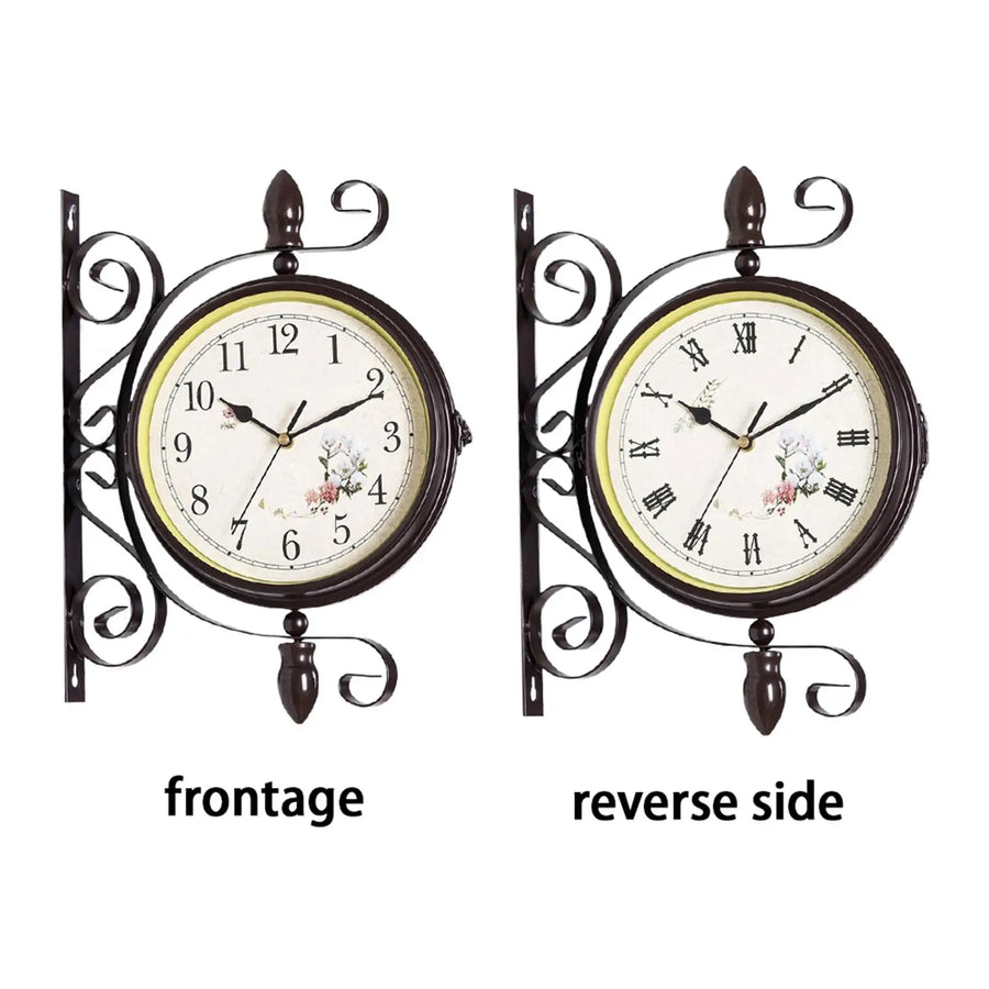 Antique Double-Sided Iron Wall Clock — Silent Movement | Indoor & Outdoor