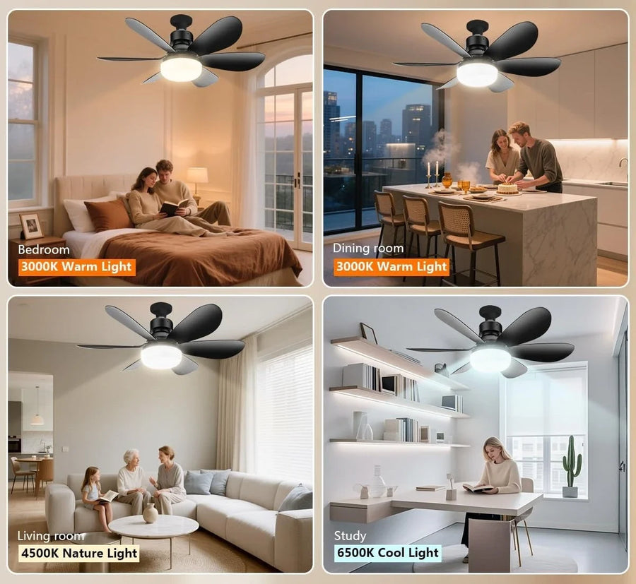 LED Ceiling Fan Light with Remote Control | Dimmable | 42cm & 52cm | White, Black & RGB