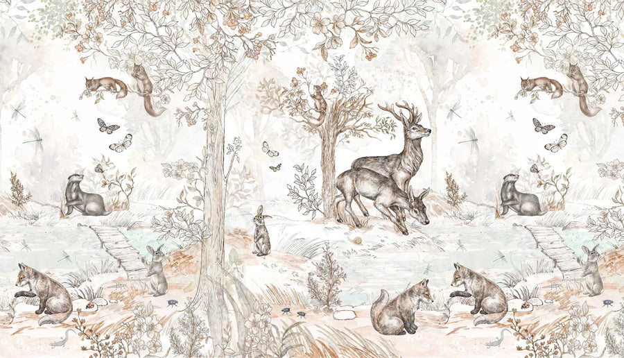 Custom Children's Forest Mural Wallpaper | Cartoon Animals | Made to Measure
