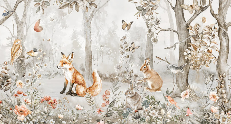 Custom Children's Forest Mural Wallpaper | Cartoon Animals | Made to Measure