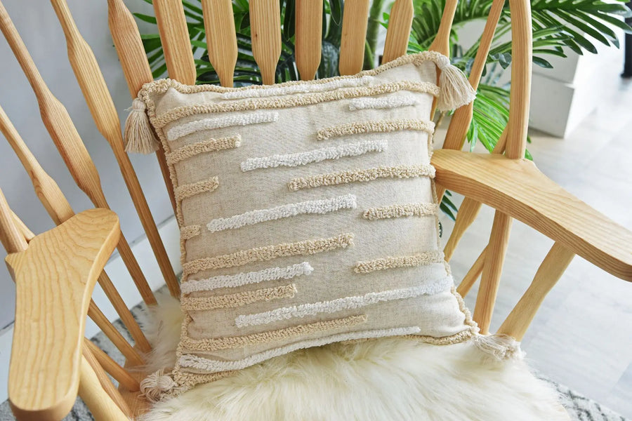 Boho Hand-Tufted Geometric Cushion Cover with Tassels — Cotton Linen | 8 Styles | 2 Sizes