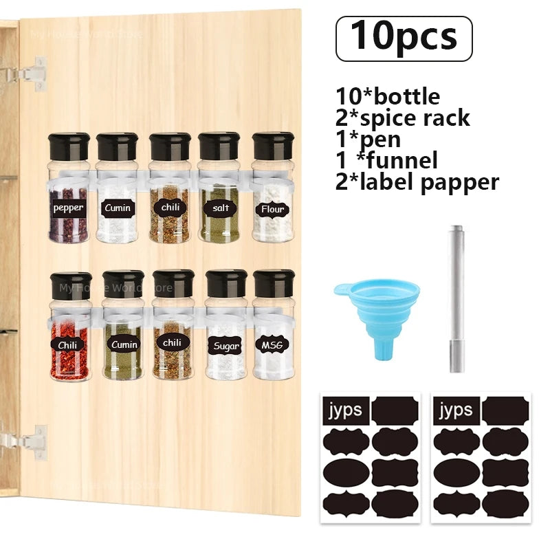 Clear spice jar set with labels