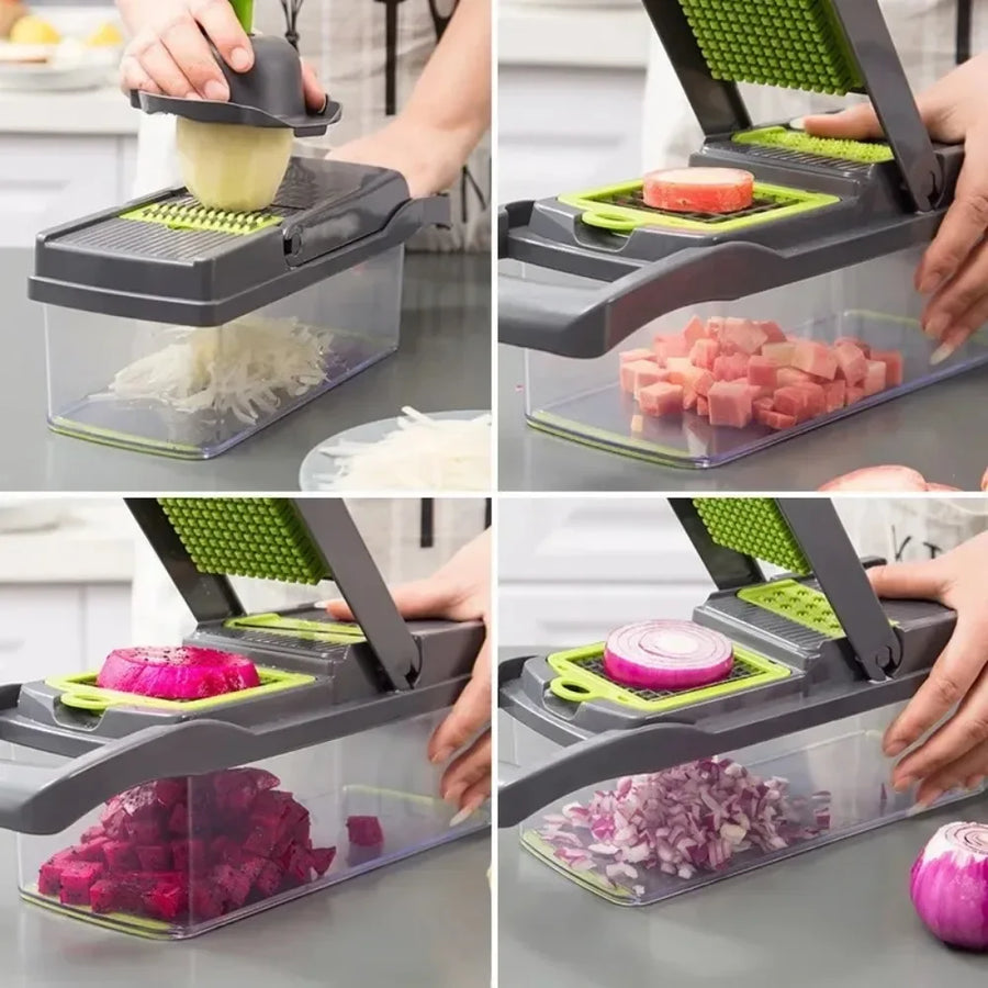 Multifunctional Vegetable Chopper & Slicer — 14-in-1 or 16-in-1, Stainless Steel Blades